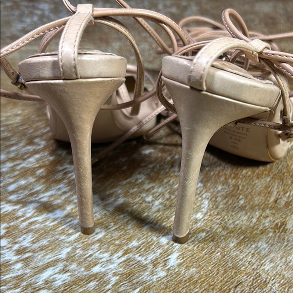 GUC SCHUTZ US 5.5B Tan Stiletto Heel Ankle Wrap Leather Stiletto Sandal Summer - Picture 7 of 15